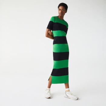 Lacoste LIVE Long Striped Knit Skirt - Sukně Dámské Zelene / Tmavě Blankyt Blankyt | CZ-38SA1M